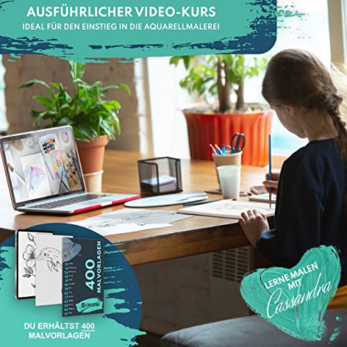 CreaTek - Watercolour Paper A6 300 GSM [ The Original ] 60 Sheets of Watercolour pad A6 + Water Tank Brush + 400 Colouring Pages | Watercolour Paper Postcard Block | Watercolor Paper pad A6