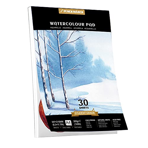 PENCILMARCH Watercolour Paper 300gsm A4 Water Colour Art Pad 30 Sheets Watercolor Sketchbook for Artist Student Kids Landscape Painting, Drawing and Sketching - Pack of 1
