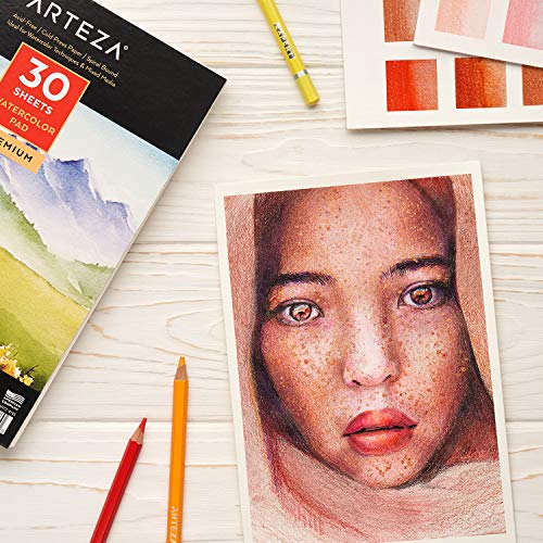 Arteza Premium Watercolour Paper Pad, 3 Pack, 90 Sheets, 13.9 x 21.6 cm, Spiral Bound, 300gsm Watercolour Paper, Cold-Pressed, Acid-Free, Art Supplies for Watercolour Techniques and Mixed Media