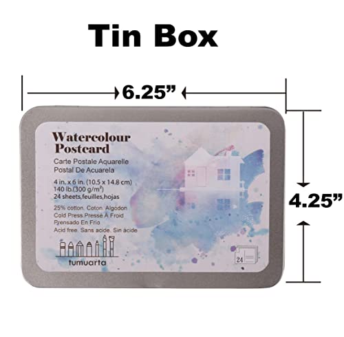 tumuarta Watercolor Paper Postcards 4x6”, Cotton Paper, 140 LB, 300 GSM, Cold Press, 24 Blank Cards for Dry & Wet Media Paint for Greeting Cards & Thank You Notes
