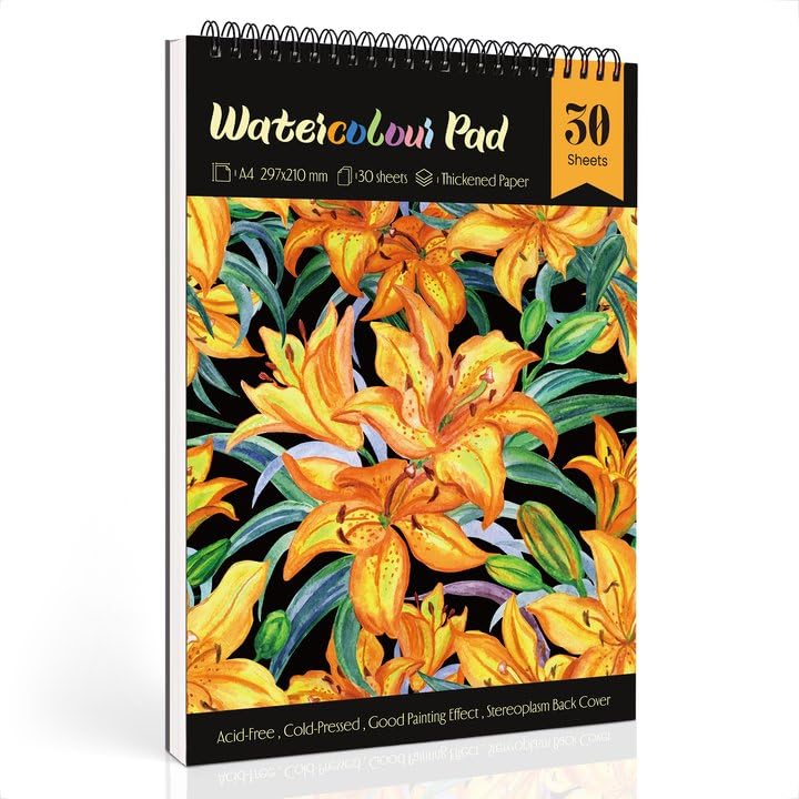 Watercolour Paper Januts A4 Sketchbook with 30 Sheets Water Colour Art Pad Drawing Pad for Painting Drawing Art Book Watercolor Sketchbook for Artists Students Kids Teens Adults
