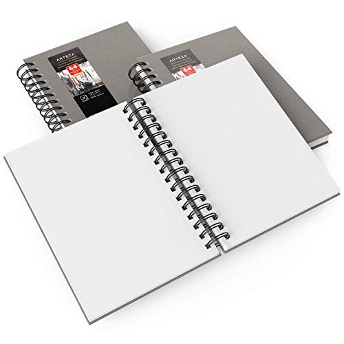 Arteza Watercolor Sketchbooks, 5.5x8.5-inch, 3-Pack, Gray Hardcover Journal, 96 Sheets, 140lb/300gsm Watercolor Paper Pad, Spiral Bound Book for Watercolor, Gouache, Acrylics, Pencils, Wet & Dry Media