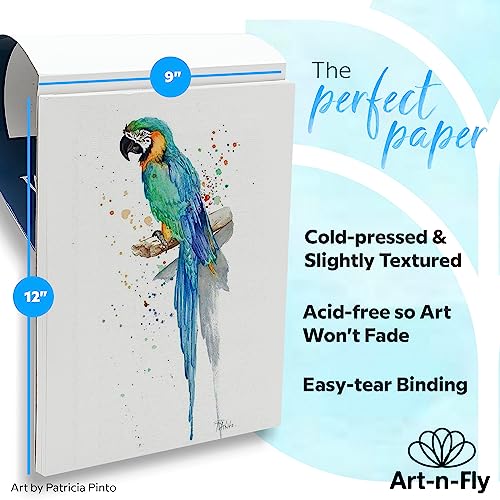 Art-N-Fly Watercolour Paper Pad 9x12" 2 Pack - Cold Press Water Colour Sketchbook Pad 30 Sheets 140 lb for Art Painting, Drawing, Wet & Mixed Media - Water Colouring Paint Paper for Artist & Kids