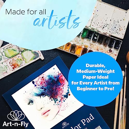 Art-N-Fly Watercolour Paper Pad 9x12" 2 Pack - Cold Press Water Colour Sketchbook Pad 30 Sheets 140 lb for Art Painting, Drawing, Wet & Mixed Media - Water Colouring Paint Paper for Artist & Kids