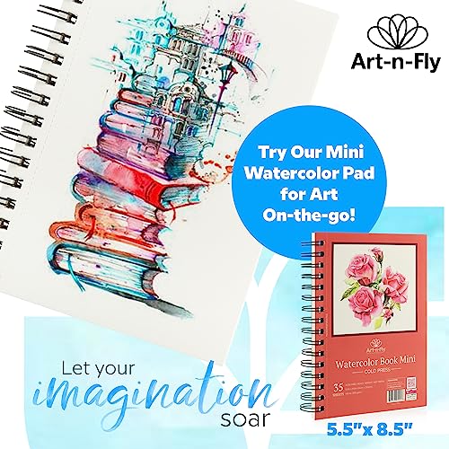 Art-N-Fly Watercolour Paper Pad 9x12" 2 Pack - Cold Press Water Colour Sketchbook Pad 30 Sheets 140 lb for Art Painting, Drawing, Wet & Mixed Media - Water Colouring Paint Paper for Artist & Kids