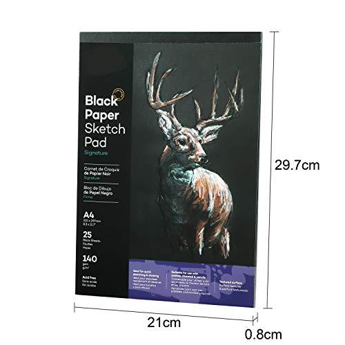 A4 Black Paper Sketchpad Professional Watercolor Pad Drawing Pad 25 Sheets A4 Watercolour Aquarelle Paper Sketchbook Landscape Black Paper Pad for Oil Pastels Painting Sketching