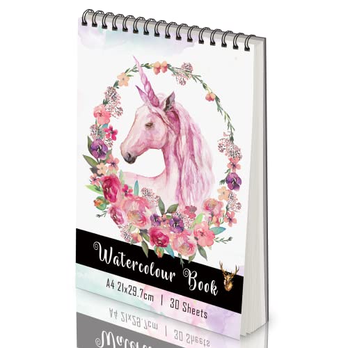 Pystuvo Watercolour Paper A4, Watercolour Pad 30 Sheets 160gsm Drawing Paper Watercolour Sketchbook for Painting Calligraph Students Artists Hobbyists Adults