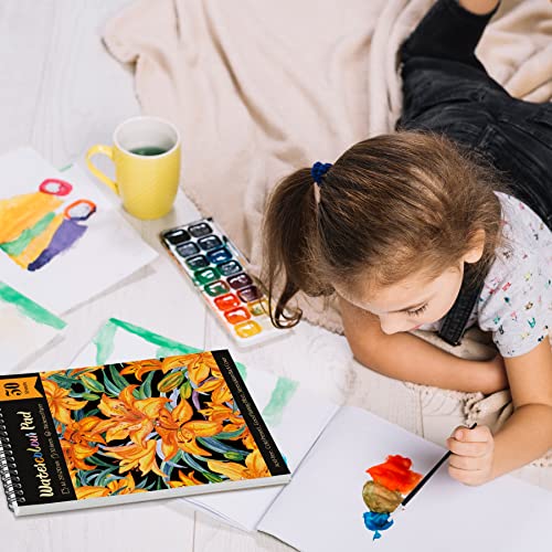 NAKIYO Watercolour Paper A4, 30 Sheets Watercolour Sketchbook Drawing Pad, 220GSM Acid Free Textured Paper, Art Supplies for Artist, Cold Pressed Art Pad for Teens Kids Student Adults-Flower