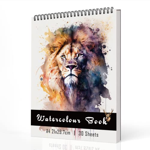 Hovetne Watercolour Paper Pad A4 Sketchbook with 30 Sheets, Acid Free Watercolour Book Paper Cold Pressed Spiral-Bound Drawing Pad Art Supplies for Artists Adults Teens Kids