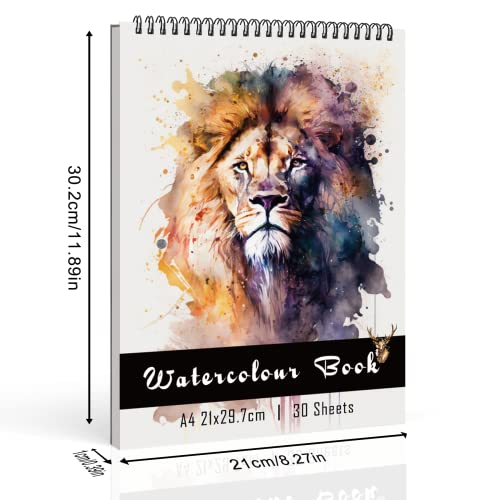 Hovetne Watercolour Paper Pad A4 Sketchbook with 30 Sheets, Acid Free Watercolour Book Paper Cold Pressed Spiral-Bound Drawing Pad Art Supplies for Artists Adults Teens Kids