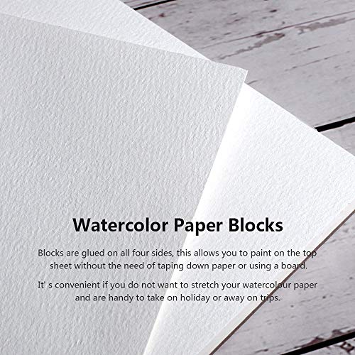 Paul Rubens Watercolour Paper Block, 140lb/300gsm Artist Quality Watercolor Paper Pad Acid Free Cold Pressed, 50% Cotton Rag, Sized 7.6 x 5.3 Inches, 20 Sheets