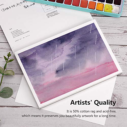 Paul Rubens Watercolour Paper Block, 140lb/300gsm Artist Quality Watercolor Paper Pad Acid Free Cold Pressed, 50% Cotton Rag, Sized 7.6 x 5.3 Inches, 20 Sheets