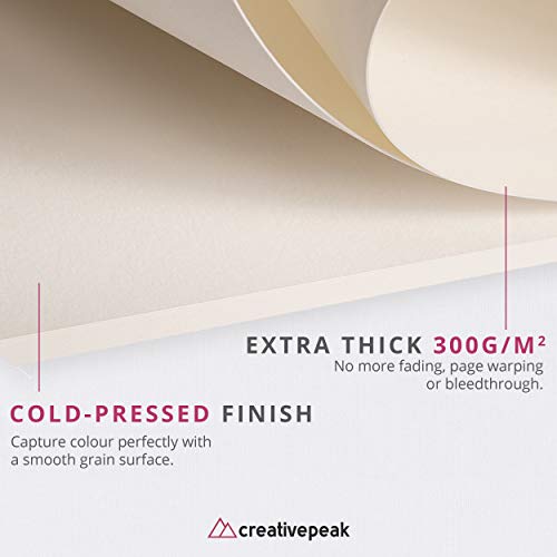 Watercolour Paper Pad Bundle, 96 Sheets, A5 (14.8x21cm) - Premium 300GSM Cold-Pressed Paper - Glue Bound & Acid-Free Art Supplies - Perfect for Painting, Calligraphy & Mixed Media - Creativepeak™