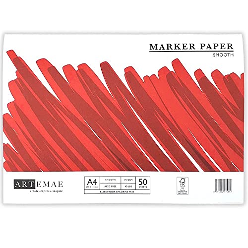 Artemae Artists A4 Bleedproof Marker Pad -75gsm Bleedproof marker paper - Drawing Pad - 50 sheets - Art paper - Art pads for artists - white paper - Marker Paper for Pigment & Alcohol Markers, for Dra