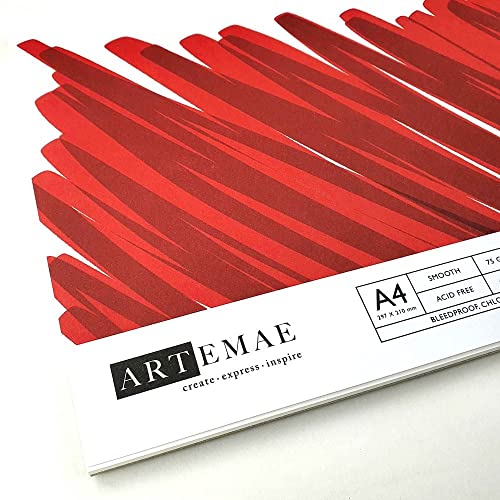 Artemae Artists A4 Bleedproof Marker Pad -75gsm Bleedproof marker paper - Drawing Pad - 50 sheets - Art paper - Art pads for artists - white paper - Marker Paper for Pigment & Alcohol Markers, for Dra