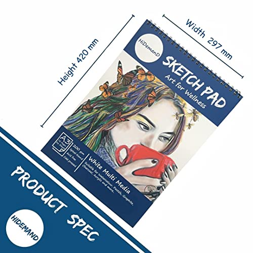 HiDemanD Sketch Book | A3 Paper - Drawing Pad | Our Artist Sketch Pad has | 72 Pages | 36 Sheets of Stunning White Art Paper | The Sketch Pad is a Super Addition to Your Art Supplies