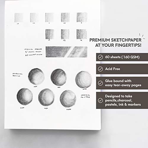 MozArt Supplies Artist Sketch Pad A4 – 60 Sheets (160 GSM) Acid Free Drawing Paper pad with Premium Quality- Art Supplies for Students and Adults