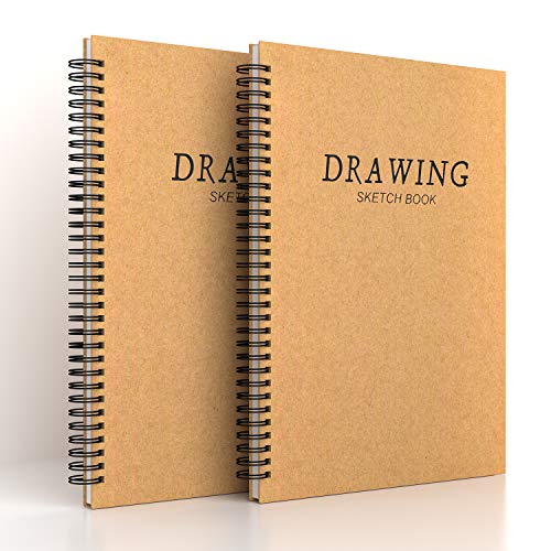 2 Pack A4 Sketchbook Spiral Bound Sketch Pad, White Drawing Artist Paper 160gsm Cartridge Paper - Drawing Pads 60 Page/ 30 Sheets