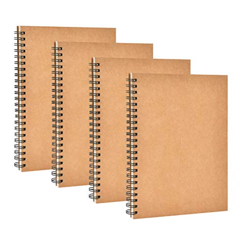 4 Pack A5 Sketchbook, Spiral Cover Blank Page Sketch Book Sketch Pad, Kraft Cover Sketch Drawing Pad Art Book, 50 Sheets Blank Paper Sketch Book for memos, Painting and Graffiti(Brown)