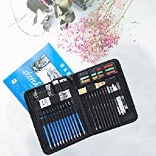 Sketch Pad and Pencil Set 48-Pieces,Drawing Sketching Pencils Set with Sketch Book Artists Drawing Kit with Graphite Pencil, Rubber and Sharpener Set of Art Kit and Supplies for Kids and Adults