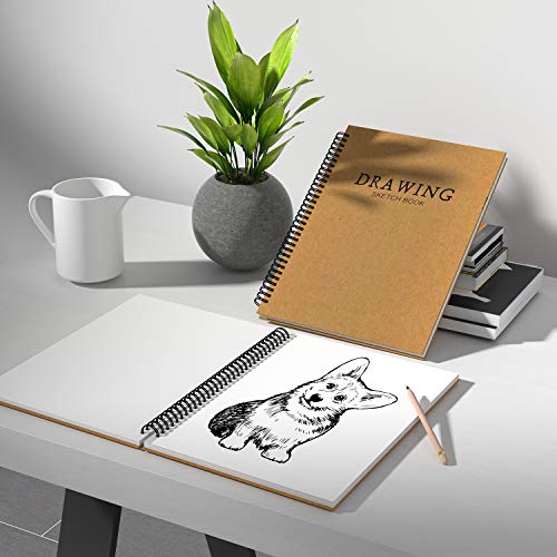 2 Pack A4 Sketchbook Spiral Bound Sketch Pad, White Drawing Artist Paper 160gsm Cartridge Paper - Drawing Pads 60 Page/ 30 Sheets