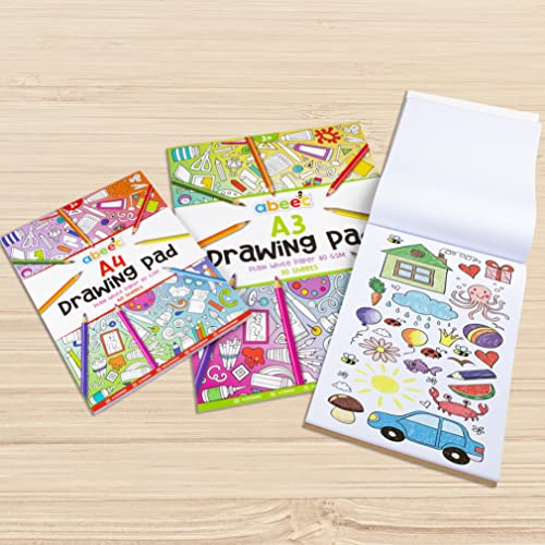 abeec 3 Drawing Pads for Children - (3 Pack) Includes 2 x A4 Plain Sketch Pads and 1 x A3 Plain Sketch Book - 150 Sheets in Total of Drawing Paper Perfect for Arts and Craft Activities