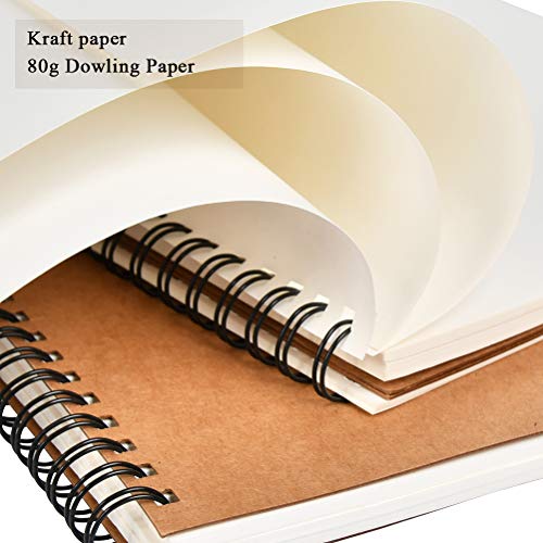 4 Pack A5 Sketchbook, Spiral Cover Blank Page Sketch Book Sketch Pad, Kraft Cover Sketch Drawing Pad Art Book, 50 Sheets Blank Paper Sketch Book for memos, Painting and Graffiti(Brown)