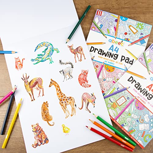 abeec 3 Drawing Pads for Children - (3 Pack) Includes 2 x A4 Plain Sketch Pads and 1 x A3 Plain Sketch Book - 150 Sheets in Total of Drawing Paper Perfect for Arts and Craft Activities