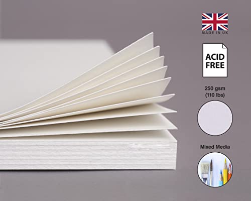 Mixed Media Paper Art Pad, 40 Sheets, A4 Size 250 GSM, Glue Bound, Bleedproof, Acid Free, Cold Pressed for Artists Wet, Mixed Media Drawing and Techniques, Made in UK by Acuma Crafts