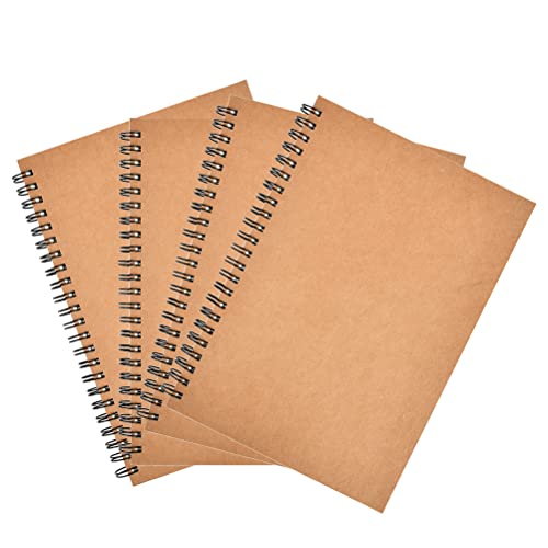 4 Pack A5 Sketchbook, Spiral Cover Blank Page Sketch Book Sketch Pad, Kraft Cover Sketch Drawing Pad Art Book, 50 Sheets Blank Paper Sketch Book for memos, Painting and Graffiti(Brown)