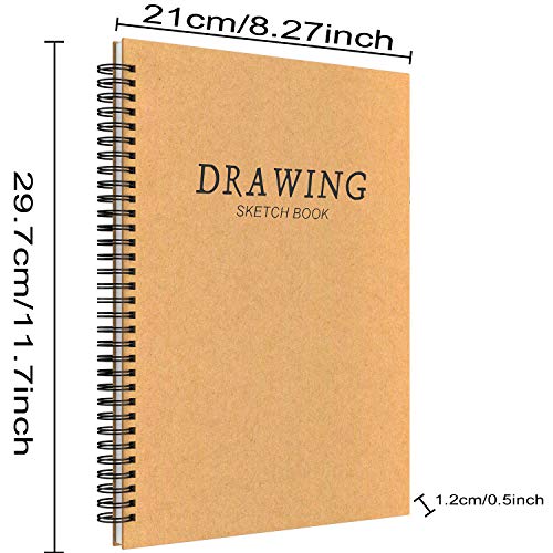 2 Pack A4 Sketchbook Spiral Bound Sketch Pad, White Drawing Artist Paper 160gsm Cartridge Paper - Drawing Pads 60 Page/ 30 Sheets