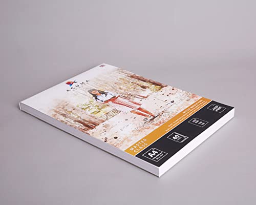 Mixed Media Paper Art Pad, 40 Sheets, A4 Size 250 GSM, Glue Bound, Bleedproof, Acid Free, Cold Pressed for Artists Wet, Mixed Media Drawing and Techniques, Made in UK by Acuma Crafts