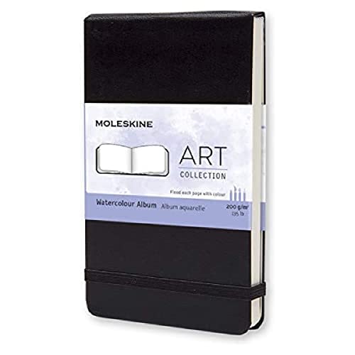 Moleskine 9 x 14 cm Pocket Art Collection Watercolour Album, Sketchbook Hard Cover and Elastic Closure Paper Suitable for Water, Colours and Watercolour Pencils, Colour Black, 60 Pages
