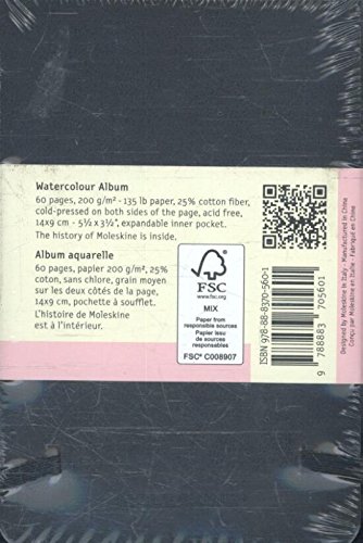 Moleskine 9 x 14 cm Pocket Art Collection Watercolour Album, Sketchbook Hard Cover and Elastic Closure Paper Suitable for Water, Colours and Watercolour Pencils, Colour Black, 60 Pages