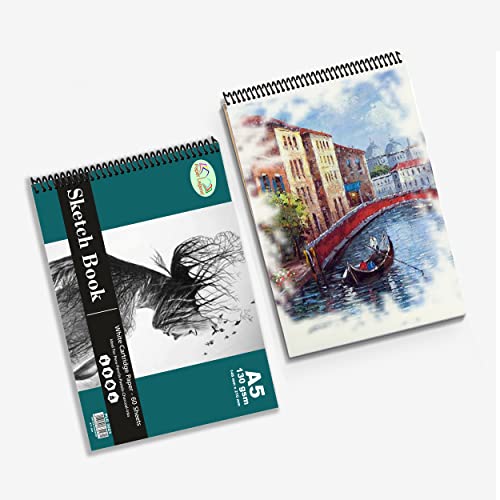 Set of A3, A4, A5 Sketch Pads Spiral Book 130 GSM Cartridge Paper Drawing Pads Art Book for Artist School Home Activity Acid-Free, White