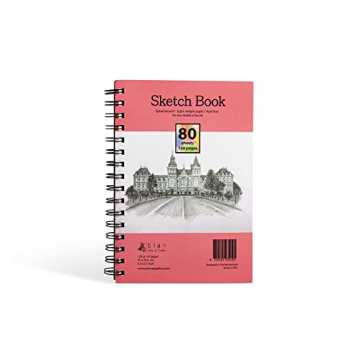 Elan Sketch Book A5, 80 Sheets 120gsm Paper, A5 Sketchbook Spiral Bound Made for Artists, A5 Art Book, Sketching Pad A5, Lightweight Drawing Book, Sketchbook A5, Small A5 Sketch Pad A5