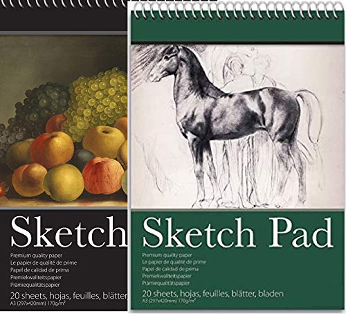 2 Packs of 170 GSM A3 Wiro Sketch Book Drawing Paper - Sketch Pad Kids Coloring Book and Art Paper - Easy to Use Doodle Pad with (A3)