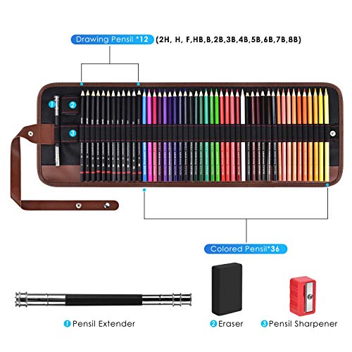 BROTOU Sketch Pencils and Drawing Pad Set 53 Pcs, Art Supplies Art Kit with Colored Pencils Sketchbook Eraser Sharpener Pencil Extender & Bag for Artist Beginners Kids Adults