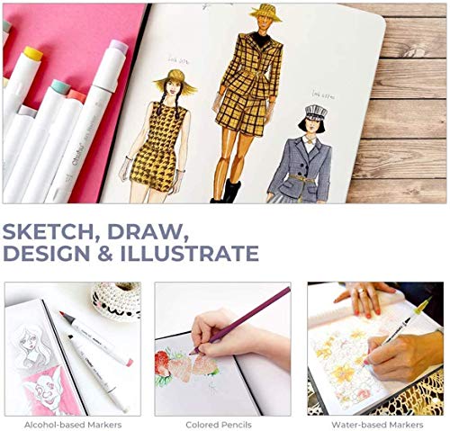 Sketch Book for Artist, Ohuhu Sketchbook A5, 200GSM of Smooth Drawing Papers, Hardback Sketch Pad, Specially Designed for Alcohol Markers, 60 Pages/30 Sheets, 6.9 x 6.5''/17.5x16.5cm