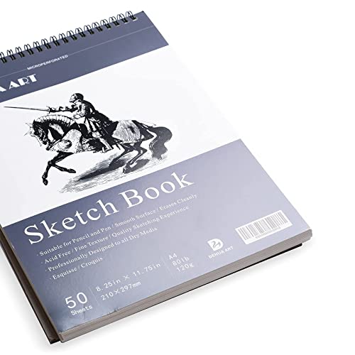 A4 Sketch Pad 2 Pack 50 Sheets Each (80 lb/ 120 g)Spiral Bound Artist Drawing Paper Durable Acid Free sketchbook for Adults & Teens Natural white Sketching Writing Painting Art Supplies