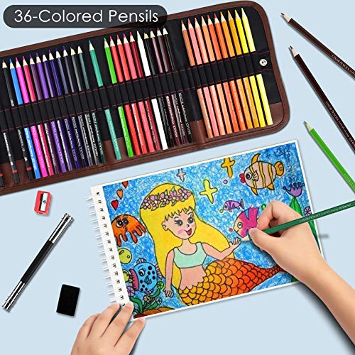 BROTOU Sketch Pencils and Drawing Pad Set 53 Pcs, Art Supplies Art Kit with Colored Pencils Sketchbook Eraser Sharpener Pencil Extender & Bag for Artist Beginners Kids Adults