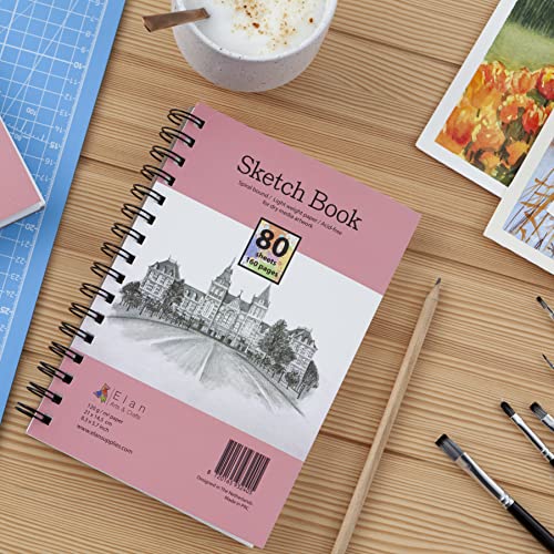 Elan Sketch Book A5, 80 Sheets 120gsm Paper, A5 Sketchbook Spiral Bound Made for Artists, A5 Art Book, Sketching Pad A5, Lightweight Drawing Book, Sketchbook A5, Small A5 Sketch Pad A5