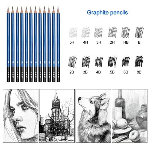 H & B 70 Pack Sketching Pencil Set with Sketchbook, Professional Sketch Pencils for Drawing,Art Supplies for Adults,Artists,Beginners,Teens and Kids