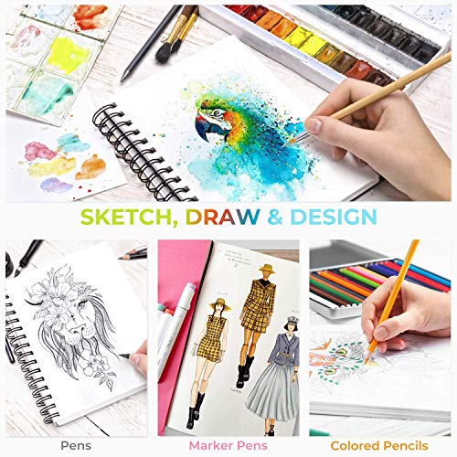 Sketch Book Hardcover Spiral Bound: Ohuhu 62 Sheets/124 Pages Artist Sketchbook(254 x 193mm)200gsm Heavyweight Durable Acid Free Drawing Paper Pad for Pencils Markers Charcoal Acrylic Watercolour