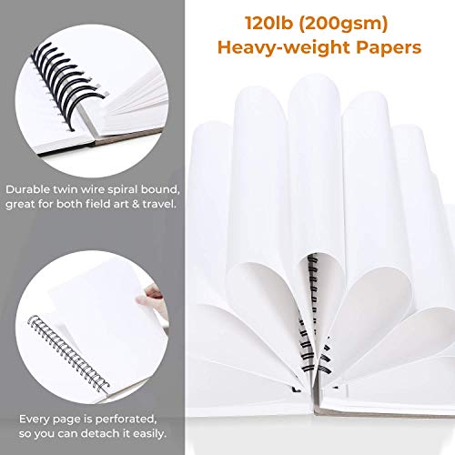 Sketch Book Hardcover Spiral Bound: Ohuhu 62 Sheets/124 Pages Artist Sketchbook(254 x 193mm)200gsm Heavyweight Durable Acid Free Drawing Paper Pad for Pencils Markers Charcoal Acrylic Watercolour