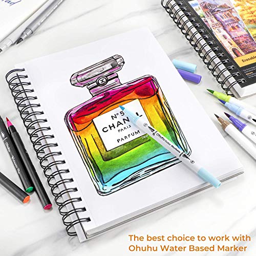 Sketch Book Hardcover Spiral Bound: Ohuhu 62 Sheets/124 Pages Artist Sketchbook(254 x 193mm)200gsm Heavyweight Durable Acid Free Drawing Paper Pad for Pencils Markers Charcoal Acrylic Watercolour