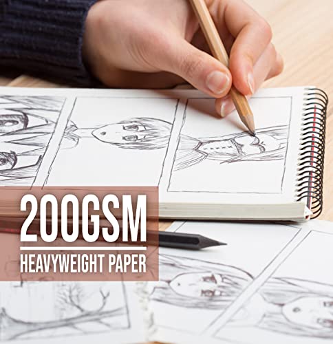 Sketch Book, A4 Drawing Pad, Mix Media Sketch pad, 200gsm Heavy Weight Paper, 46 Sheets, Spiral-Bound, for Artist, Marker, Acrylic, Watercolour, Painting, Sketch, Gift for Artist