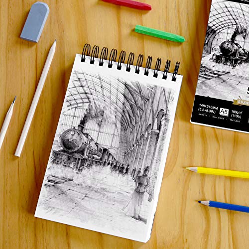 PENCILMARCH Spiral Bound Artist Sketch Pad – A5 Sketchbook 180 GSM 50 Sheets Art Pad Paper for Artists, Art Book Pad for The Studio, School Or at Home