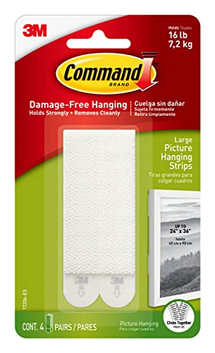 Command Large Picture Hanging Strips, Adhesive Strips, White - Damage Free Hanging - For Pictures, Frames and Mirrors, Wall Décor and Signs - Holds up to 7.2 kg, 8 Count (Pack of 1)