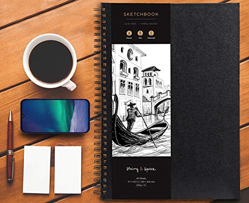 A3 Sketchbook for Artists Hardcover – 200GSM Very Thick Paper – Large Sketch Pad Art Book, Spiral Bound Sketch Book for Artists and Children – Drawing Book 29x42cm, 40 Sheets / 80 Pages